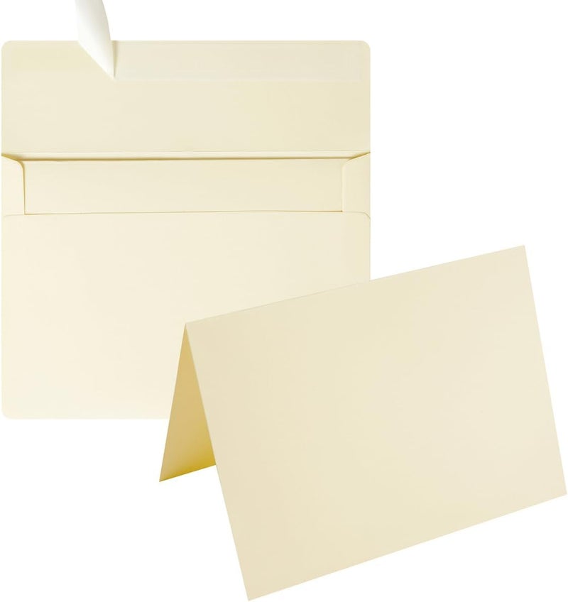 Wishop 50 Pack Self-Adhesive Envelopes with Fold Cards for Wedding Invitations, Greeting Cards, Baby Shower, Letter Mailing (Cream Color, 5x7) - Image 1